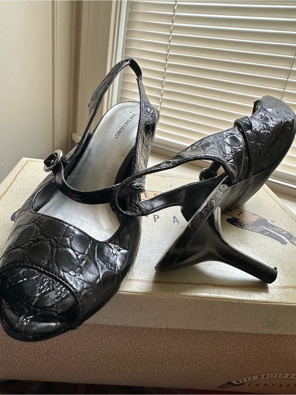 Predictions Black Croc-Embossed Slingback Heels
